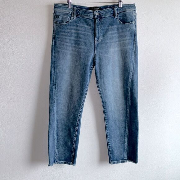 Liverpool The Crop Straight High Rise Front Seam Raw Hem Jeans Sz 14/32 - Picture 1 of 12
